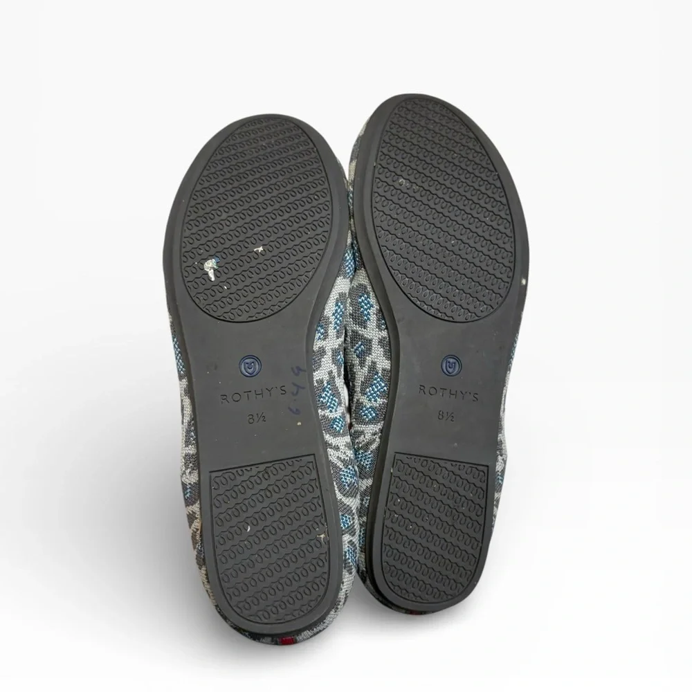 Rothy’s retired gray spotted Leopard Print the square shoes gray Blue 8.5